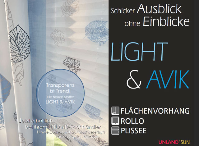 Lichtfilter-Stoffe - Transparenz ist Trend - Unland LIGHT & AVIK in Wiesloch-Walldorf